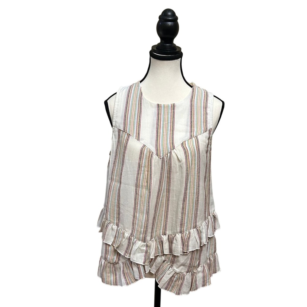 Sadie and Sage Striped Ruffle Sleeveless Top Women's Size L